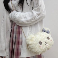 [Jack & Nina] Soft Girl lolita Doll Bag Plush Bear Head Messenger Bag Female Cute Furry Bag lolita P