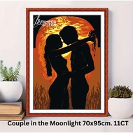 Stamped to Stitch Lovers Couple in the Moonlight 70x95cm, 11CT Aida Cloth 3 Strands Complete Set