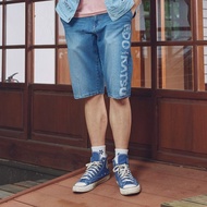 江戶勝 日系 男裝 貓鬚英文牛仔短褲(拔淺藍) #褲子#牛仔褲