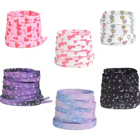 Colorful Gradient Rubber Shoelaces Stars Moon Print Laces for Sneakers AF1/AJ Cosmic Milky Print Sho