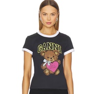 Pre-Order Ganni Black Bear Pattern T-Shirt Slim Fit Model