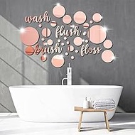 Nuanchu 30 Pcs Bathroom Wall Decals Brush Wash Flush Floss Stickers 3D Round Mirrors Wall Decal Self Adhesive DIY Acrylic Mirror Decor Beautiful Art Words Decor for Home Bedroom (nullRose Gold)