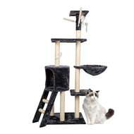 Deep Grey Cat Tree House Wood Cat Condo Bed Scratcher House Tower Hammock Climbing Scratcher House Rumah Pokok Kucing