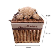 Multipurpose square wicker basket with Teddy Bear lid - Brown