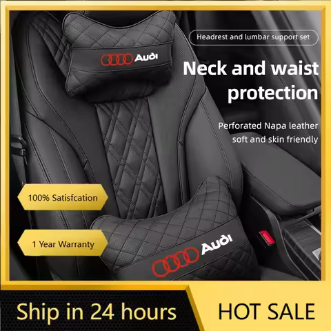 2025 Hot Car Leather Headrest Seat Lumbar Pillow Accessories For Audi A3 A4 A5 A1 A2 A6 A7 A8 Q1 Q2 