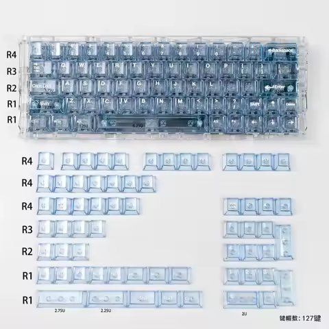 Broken Ice Blue Transparent Keycap Set PC Pad Printing Custom Keycaps for Mechanical Keyboard Caps M