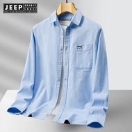 JEEP SPIRIT 1941 ESTD Spring and Autumn Fashion Casual Shirt Mens Long Sleeve Shirt Youth Thin Cotto