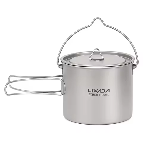 Lixada 750ml/900ml/1100ml Ultralight Titanium Pot Water Mug Cup with Lid and Foldable Handle Outdoor