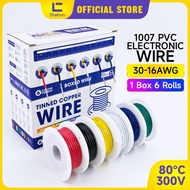6 Rolls of 6 Colors/Boxed 1007PVC Electronic Wire 30-16AWG Tinned Copper Single-Core Multi-Stranded 