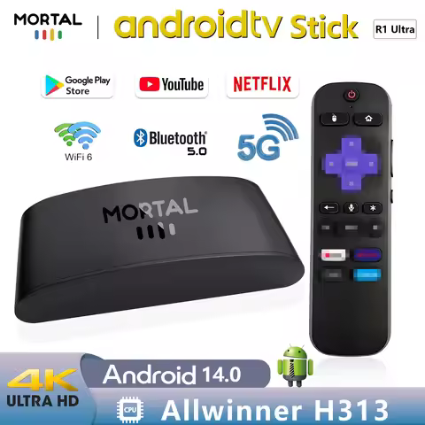 Android 14.0 TV STICK R1 Ultra Allwinner H313 2.4/5g dual wifi6 support voice romate 4K Vedio decode