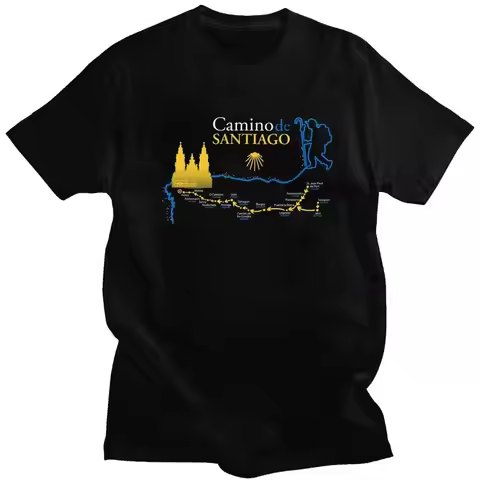 Custom Male Buen Camino De Santiago T Shirts Short Sleeve Cotton T-shirt Casual Tees Slim Fit Clothe