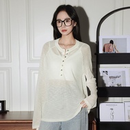 เสื้อไหมพรมแขนยาวสีฟ้า dopamine ทรงหลวม