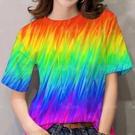 เสื้อสงกรานต์2568 เสื้อลายดอก แฟชั่นสบาย เสื้อยืดพิมพ์ลายสายรุ้งสงกรานต์ แฟชั่นลำลองผู้หญิง เสื้อยืด