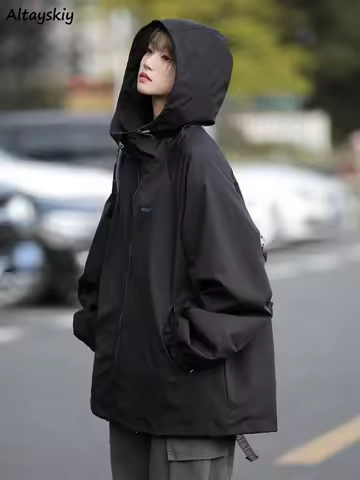 Hooded Jackets Women Loose Safari Style Unisex Boyfriend Spring Coats Couple Cool Students Streetwea