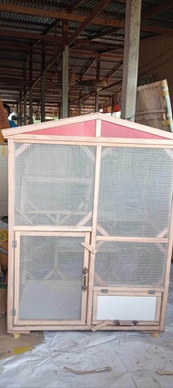 กรงแมวหลังคาบ้านหน้าจั่ว ล้อมลวด+กันยุง+ล้อเลื่อนเคลื่อนย้ายสะดวก 120*60*90