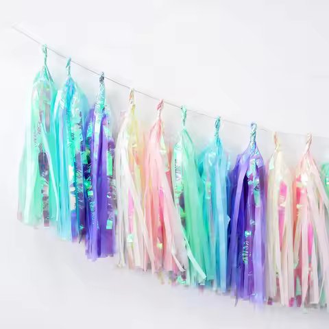 Unicorn Party Garland Rainbow Iridescent Tassel Garlands Paper Flower Wedding Decoration Birthday Ba