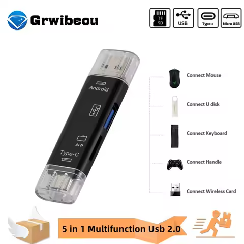 5 in 1 Multifunction USB 2.0 Type C Usb Micro Usb TF SD Memory Card Reader OTG Card Reader Adapter M