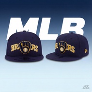 Men's Milwaukee Brewers New Era Navy Overlap 9FIFTY Snapback Hat t Baseball cap, adjustable cap, AF6