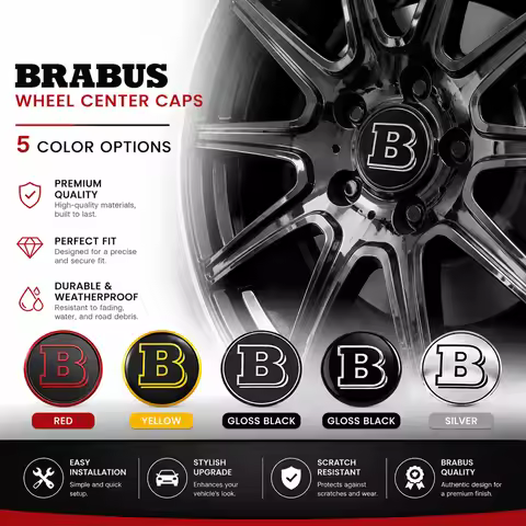 4Pcs BRABUS Car Wheel Center Caps 56/60/65/68mm Hub Cover Rim sticker Emblem Badge for E63 C63 w124 