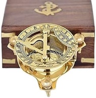 Orca INTERNATIONAL CO.Pack of 1 Solid Brass SunClock 3" Sundial Compass with Wooden Box Vintage Style Replica Watch Compass Easy to Carry for Adults Kids