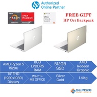 HP Laptop 14-em0043au silver or 14-em0044au gold (AMD R5 7520U, 8gb ram, 512gb ssd, AMD Radeon Graph