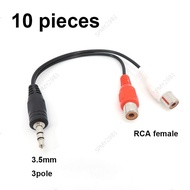 10pcs Audio Stereo 3.5mm 3pole Jack Male to 2 RCA Female Jack connector RCA Cable Converter Adapter 