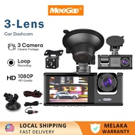 MeeGoo 3 Camera Dashcam for Car Front + Interior + Back Recording 1080P Night Vision Driving Video