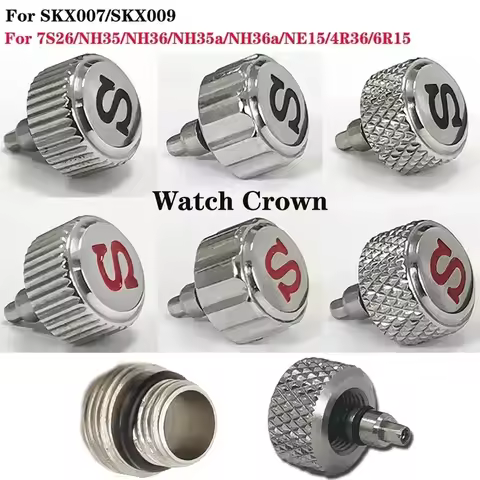 Stainless Steel Crown with Watch Stem Fit for NH35 NH36 NH34 4R35 4R36 7S26 SKX007 SKX009 Watch Modi