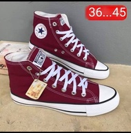 Converse คอนเวิร์สหุ้มข้อ รองเท้าผ้าใบ ใส่ได้ทั้งหญิงและชาย มีไซส์36-45(สีแดงเลือดหมู) พร้อมส่ง