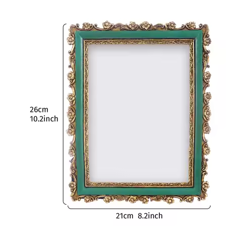 Resin Picture Frame Vintage Green and Gold for Office or For Home Desktop Wall Photo Display 8 2 by 