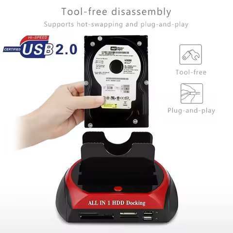 USB 2.0 to IDE SATA Hard Disk OTB Cloning Dock All in One HDD Docking Station Dual Bay 2.5 Inch 3.5 