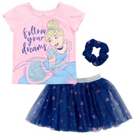 Disney Princess Moana Frozen Girls T-Shirt Tulle Mesh Skirt and Scrunchie 3 Piece Outfit Set Toddler