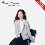[Online Exclusive] Beau Monde Giordano Women Waffle Loose Hooded Zip Knit Jacket