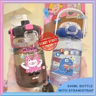 Cute Cartoon 640ML Water Bottle with Straw Strap Large Capacity Tritan Bottle Botol Air Comel AC-357