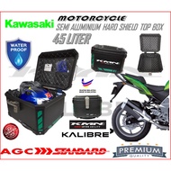 KAWASAKI SEMI ALUMINIUM WATERPPROOF TOP BOX 45LITER MOTORCYCLE HARD SHIELD TOP CASE KMN KALIBRE HIGH