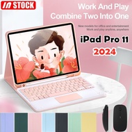 For iPad Pro 11-inch (M4) 2024 Removable Wireless Bluetooth Touchpad Keyboard + Magnetic Leather Stand Flip Candy Case Cover With Pen Slot With Mouse