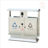 Stainless Steel OUTDOOR Trash Bin 2 Compartments 70L WITH RAIN COVER /HP-HB130/ OUTDOOR TRASHBIN