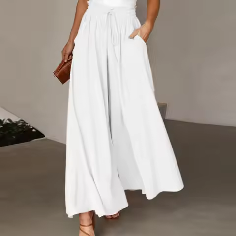 Lace Up Printed Women's Long Trousers Casual Pocket Wide Leg Pants Fashionable High Street Bohemian 