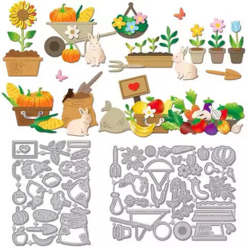 Farmers Market Cutting Dies for DIY Scrapbooking Metal Vegetables Fruits Potted Plants Flowers Marke