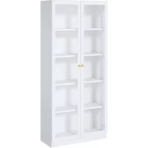 IRONMIX Metal Bookshelf with Doors and Adjustable Shelves, 70.87 H Tall Bookcase, 5-Tier Curio Cabin