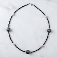 日本Akoya 珍珠及大溪地黑珍珠配銀扣頸鍊