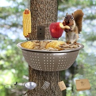 Squirrel Feeders for Outside-Squirrel Feeder with Drainage Holes Removable Bowl Squirrel Picnic Tabl
