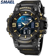 SMAEL นาฬิกาสปอร์ตสำหรับผู้ชายนาฬิกาแฟชั่นผู้ชายหน้าปัด LED ดิจิตอลควอตซ์กันน้ำมัลติฟังก์ชั่นนาฬิกาผ