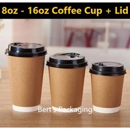 8oz-16oz Coffee Paper Cup with Lid 25pcs | Double Wall Coffee Paper Cup | Cawan Kopi | Coffee Hot Cu