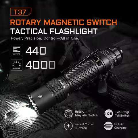 ACEBEAM T37 SFT-90X EDC Tactical Flashlight and Duty Flashlight -4000 Lumens w/Eco-Sensa Charging Ca