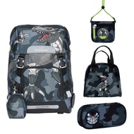 BECKMANN Classic Children's Backpack Four-Piece Set/Cool Handsome Black Dinosaur/22L School Bag+Lunc