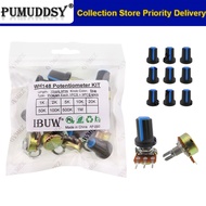 18PCS (9Values + 9Knobs) WH148 Potentiometer Kit (1K-1MΩ 15mm 3PIN) with Blue Knobs for Audio Equipm