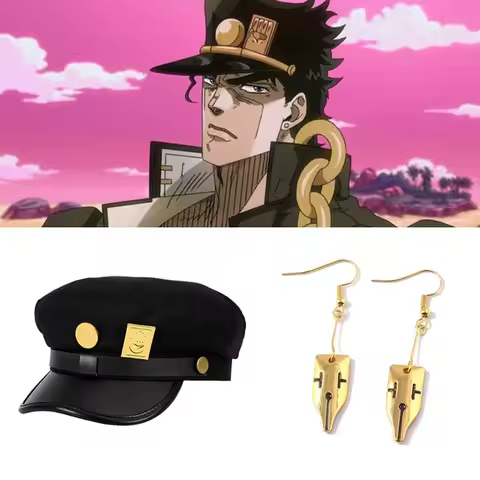 Jojo Bizarre Adventure Anime Cosplay Costume Jotaro Kujo Joseph Army Military JOJO Cap Hat+Badge Ani