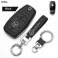 ZOBIG Genuine leather Key Fob Cover for Mercedes Benz Car Key Case Shell with Keychain For Fit Benz
