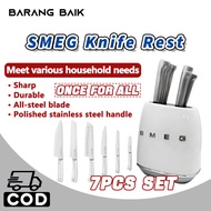 SMEG 7-Piece Kitchen Knife Set with Holder Household Stainless Steel Meat Santoku Bread Chef's Knife